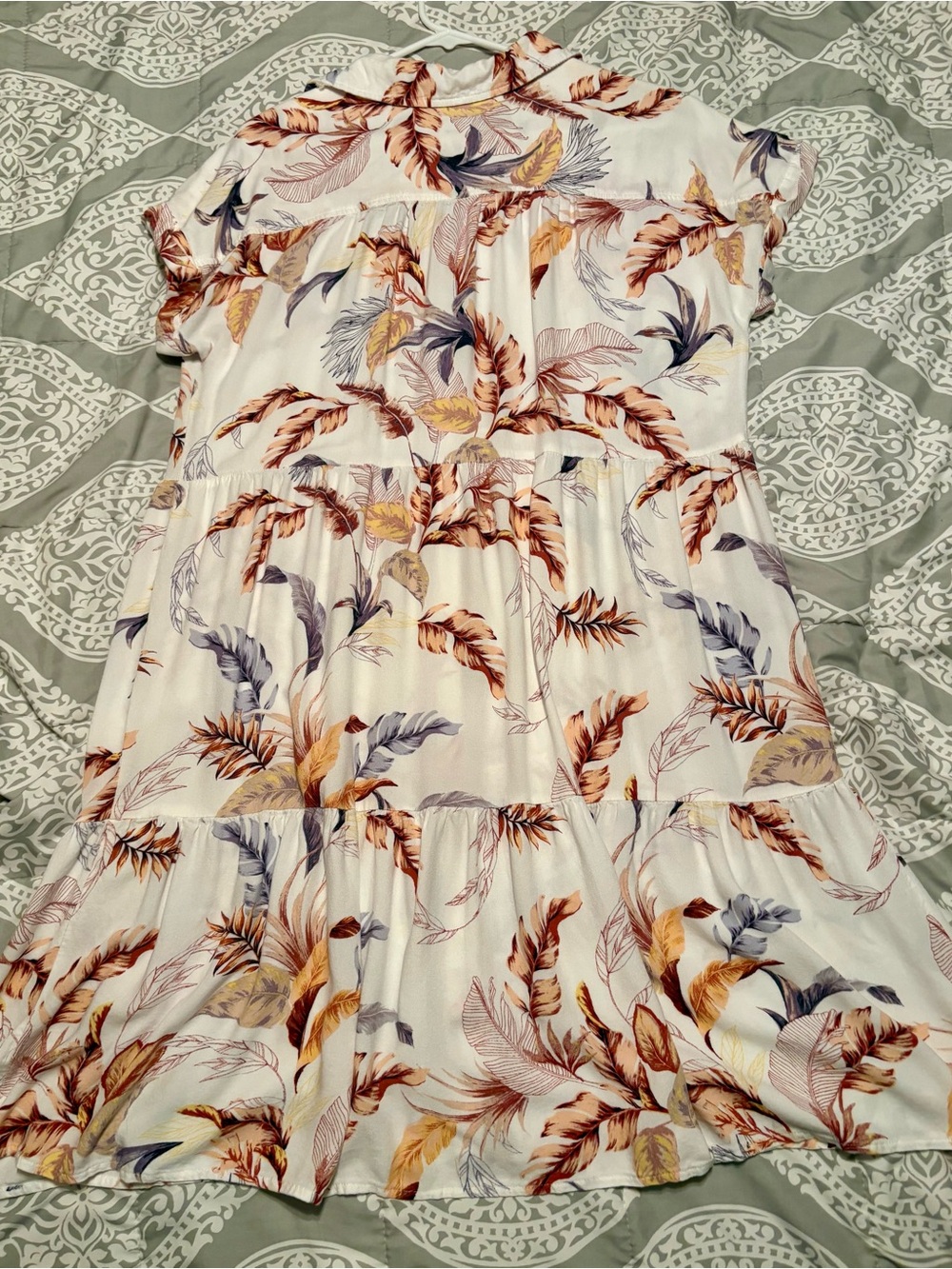 Floral Tiered Short Sleeve Dress in Ivory with Rust & Lavender Print